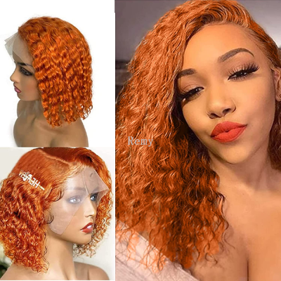 Ginger Bob Wig 13x4 HD Lace Frontal Wigs Human Hair Deep Wave Lace Front Wigs