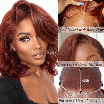 Reddish Brown Lace Front Bob Wig Human Hair 13x4 Frontal Lace Wigs Pre Plucked