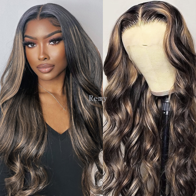  13×4 Highlight Lace Front Wig Human Hair Balayage Wig 1b/27 Ombre Lace Front Wig