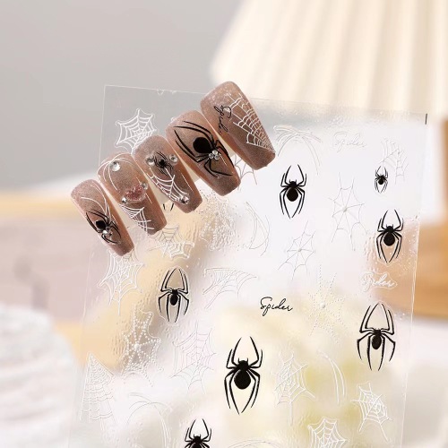 玫瑰美甲日系搞怪烫金烫银蜘蛛蜘蛛网美甲贴纸