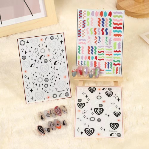 日系带胶糖果线条美甲贴纸爱心星星美甲贴花指甲贴纸系列