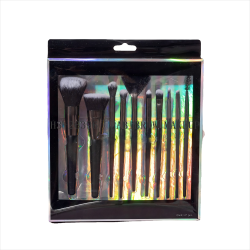 现货10支专业化妆套刷 黑色经典木柄软毛彩妆化妆工具