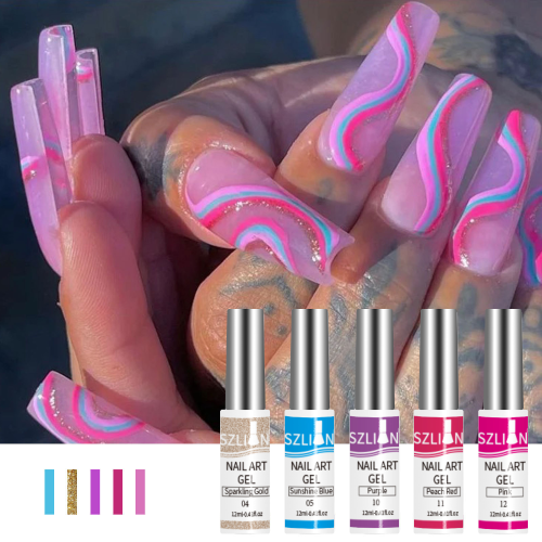 Cross-Border Nail Beauty UV Line Pulling Gel Colored Drawing Glue One-Piece Coloring DIY French Hook Latte Art 12-Color Suit