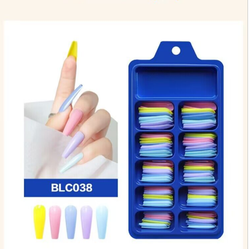 New Nail Beauty Nail Tip Blue Case Full Stickers Wear Long Ballet Fake Nail Tip Nail Tip Solid Color Colorful T-Shaped Armor