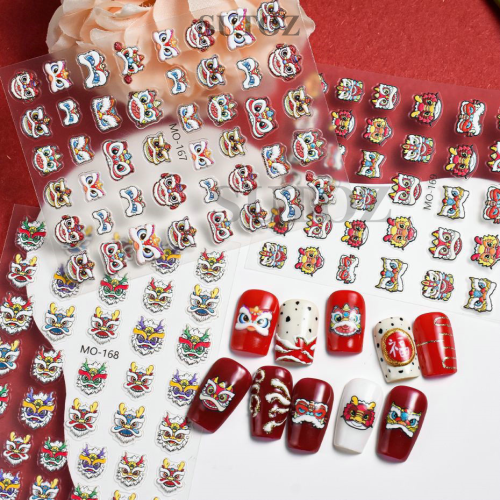 manicure stickers 2024 chinese style new year celebration national tide lion relief back glue