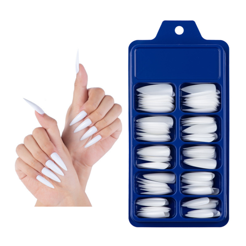 cross-border mixed color solid color blue case full paste long ballet fake nails finger t-shaped coffin nail tips