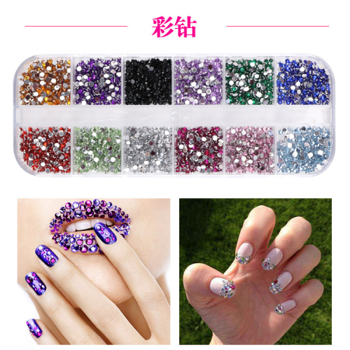 nail ornament 12 grid acrylic rhinestone ab white big red mixed bottoming drill color manicure jewelry
