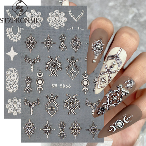 new relief nail stickers ins retro baroque relief religious lace pattern cross-border