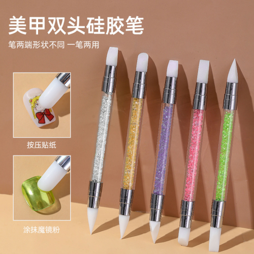 manicure multifunctional silicone pen double-headed smear magic mirror effect powder sticker press stick carved glue mixing tool