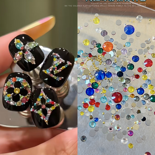 贴钻美甲饰品混装彩色平底小圆钻金银钢珠碎钻美甲素材拼钻材料包