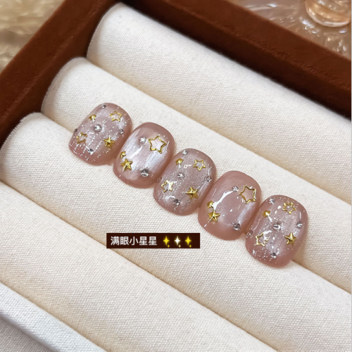 12格星星铆钉美甲饰品金银色迷你镂空五角星钢珠合金指甲钻装饰品