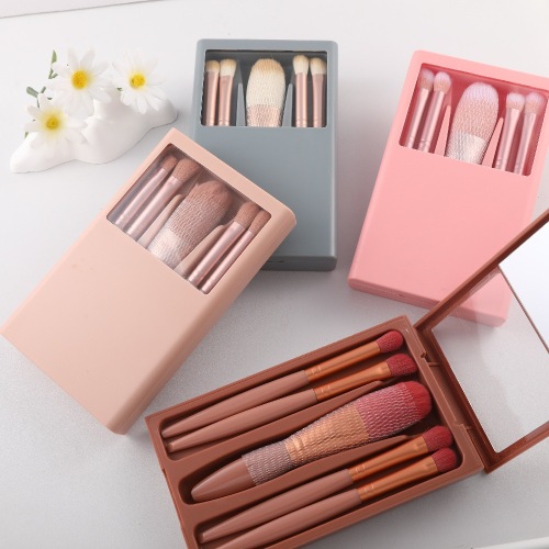 厂家直销化妆刷套装5支带镜子一整套旅行套装腮红刷散粉刷眼影刷