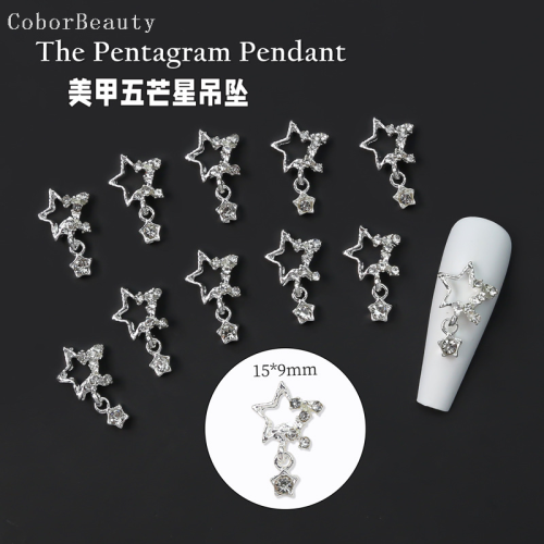 nail ornament pentagram lz alloy japanese super flash diamond three-dimensional diamond pendant finished product fingernail decoration wholesale