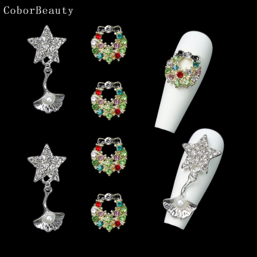 New Internet Celebrity Colorful Garland Bow Nail Five-Pointed Star Pearl Pendant Shell Colorful Crystals Decoration Christmas Diamond