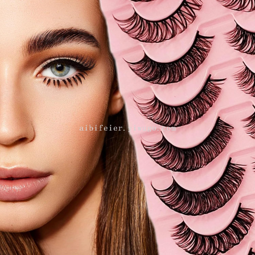 批发厚蓬松俄罗斯眼睫毛10双盒天然貂皮深卷曲黑色棉带仿貂皮混合