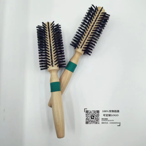 factory direct sales hot sale bristle solid wood hair curling comb square handle logo-free hair comb household modeling four-flat roller comb