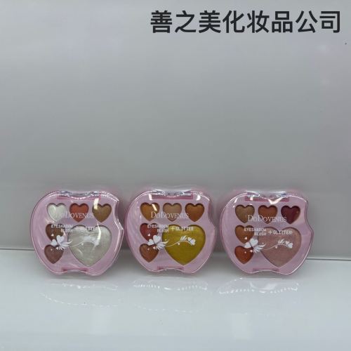 跨境美妆专供爱心六色高光眼影腮红三用