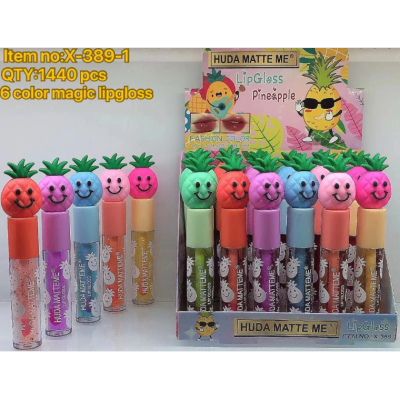 Hudamatteme Simution Pineapple Head 6 Colors Lip Gloss Wholesale No Stain on Cup Color Changing Makeup Non-Fading Dyeing Lip cquer