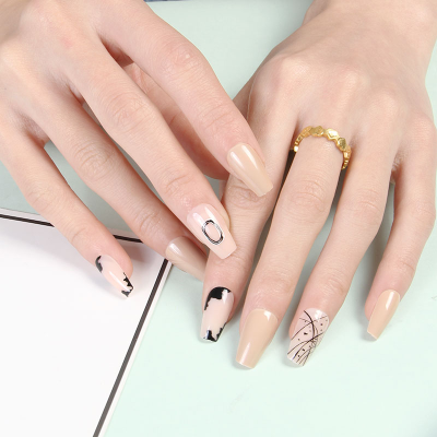 Spot Goods Best Seller in Europe and America Short T Ballet Wear Nail 24 Pieces Nail Art Ink Painting Chinese Style Fake Nails with Jelly Glue