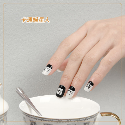 Xiaohongshu Hot Sale 24 Pieces Square Head Soft Nail Fake Nails Cartoon Alien Cat Wear Nail Finished Manicure Easy to Wear