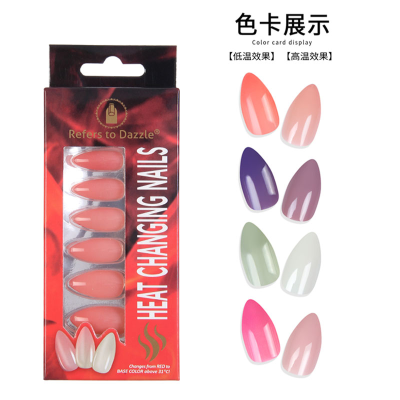 European and American New Wear Nail Temperature Change Fake Nails Pointed 24 Pieces European and American Almond Nail Nude Nail in Stock Wholesale