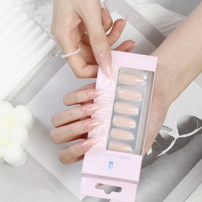 New Cross-Border Wear Nail Semi-Transparent Aurora Nail 24 Pieces Hot Selling Almond Nail Fake Nails with Jelly Glue in Stock