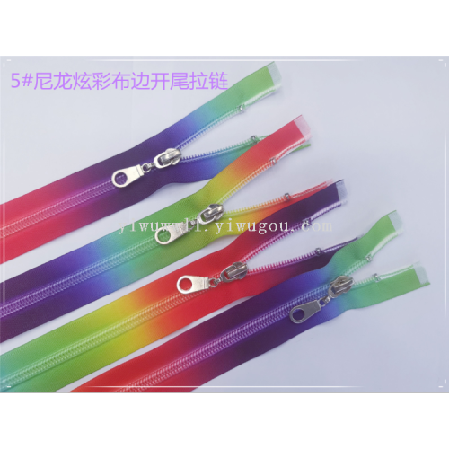 Factory Direct Sales New Product 5# Nylon Open Tail Colorful Cloth Edge Zipper 5# Nylon Color Zipper Zipper Manufacturer
