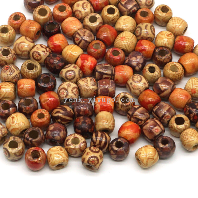 diyBeaded Flower and Wood Beads Scattered Beads Printed Flower Beads Mixed Color Dreadlocks Ornament Accessories Large Hole Wooden Beads