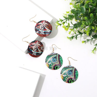 DIY Vintage Printed Totem Pattern Earrings for Women Niche Personality Bohemian New
