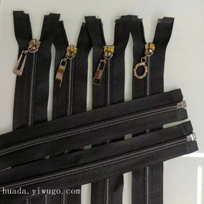 Yiwu Huada Die Casting Hongyu Zipper Factory Direct Sales 5# Nylon Black Nickel Tooth Clothing Zipper