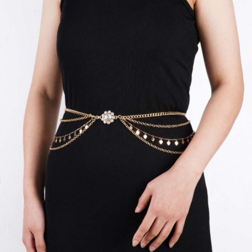 high-end fashion with diamond metal waist chain， available dress decoration， coat decoration， classic style