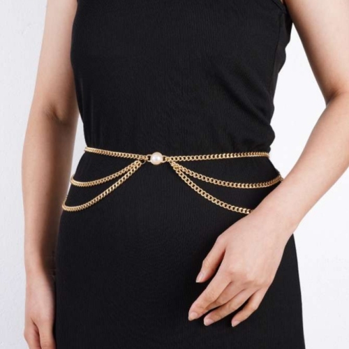 high-end fashion pearl waist chain， clothes decorative buckle， dress， skirt， coat， classic style，
