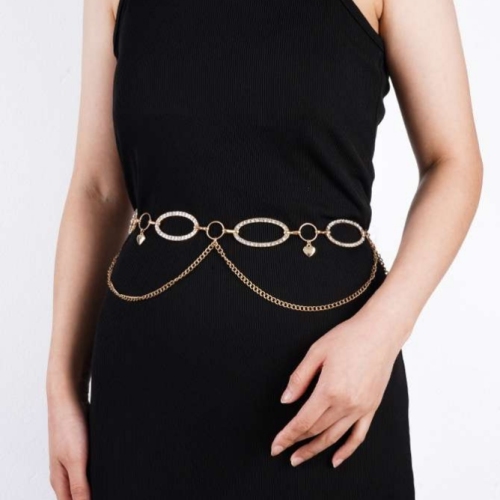 high-end fashion with diamond waist chain， clothes decorative buckle， dress， skirt， coat， classic style
