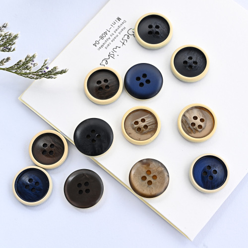 经典圆形白边树脂扣西服西裤毛呢大衣风衣外套四眼纽扣现货批发