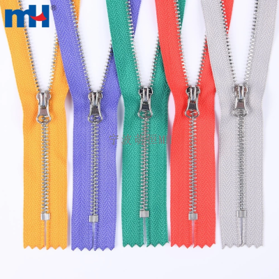 Aluminum Zipper 3 inch Metal Zipper with Colorful Tape Metal Zipper with Sliver Teeth Non-Separating Sewing Zipper