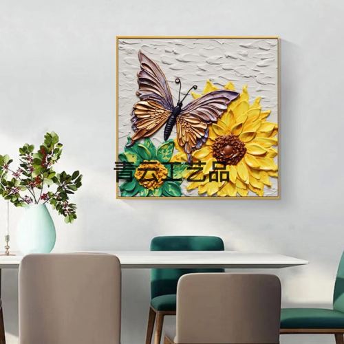 sunflower handmade acrylic knife painting living room decorative painting three-dimensional flower texture hand-painted oil painting restaurant entrance hanging painting