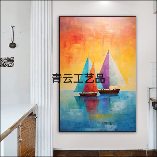 modern simple hallway decorative painting smooth sailing atmosphere corridor and aisle painting three-dimensional sandstone abstract half-handmade