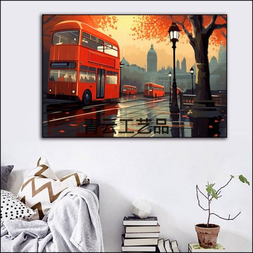 city building seaside landscape decorative painting living room sofa background wall dining room hallway bedroom bedside hanging painting