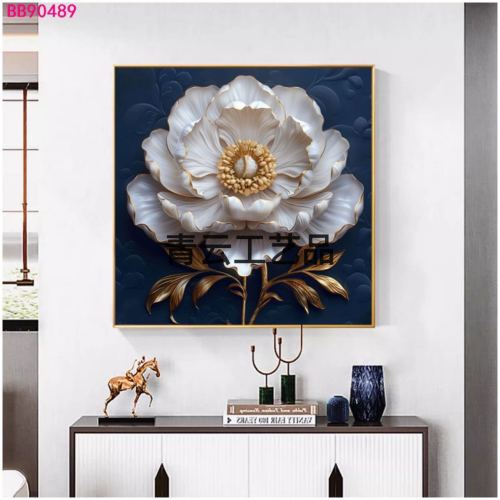 hand painted golden outline modern light luxury restaurant decoration painting dining room painting high-grade black gold flowers model room wall painting