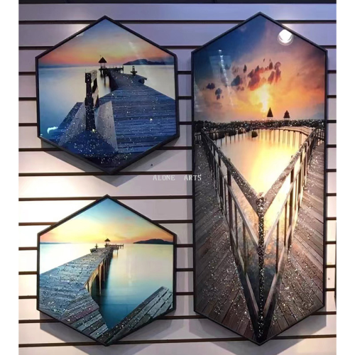 Hexagonal Combination Sets Painting Special-Shaped Bright Crystal Hanging Picture Combination Three-in-One Set Real Shot Best-Selling Foreign Trade Product Decorative Painting