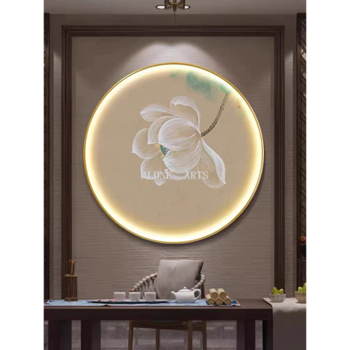Lotus Lamp Painting New Chinese Style round Decorative Painting Hallway Study Zen Ink Painting Lotus Hanging Painting and Oil Painting