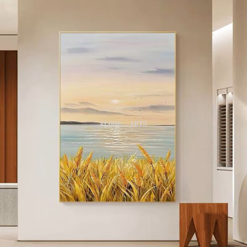 Golden Wheat Wave Living Room with View Sofa Floor Painting Restaurant Wallpaper Entrance Hallway Hanging Painting Abstract Oil Painting Decorative Painting
