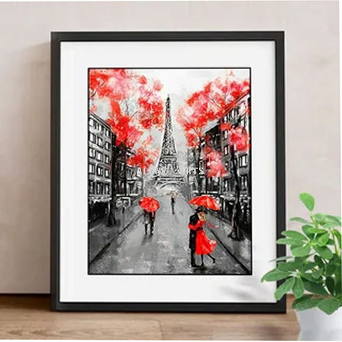 red umbrella couple paris street architecture landscape oil painting simple black and white bedroom sofa handmade painting decorative painting