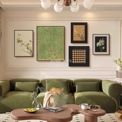 宋式美学客厅装饰画法式复古沙发背景组合餐厅油画中古风卧室挂画