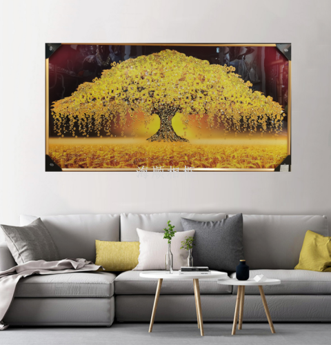 轻奢金色 黄金树镶钻装饰画 客厅沙发背景办公背景挂画装饰画