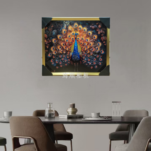高端简约客厅装饰画 孔雀图 手工镶钻轻奢背景墙壁画 艺术典藏