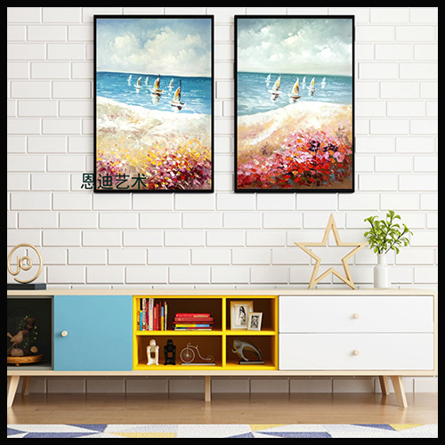 Pure Hand Drawing Three-Dimensional Oil Painting， Modern Simplified European Fresh Sea View Series Oil Painting Decorative Painting