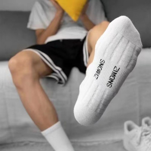 Men‘s Spring and Autumn Mid-Calf Japanese Pure White Towel Bottom Thickened long Sports Thin Autumn Cotton Socks Wholesale