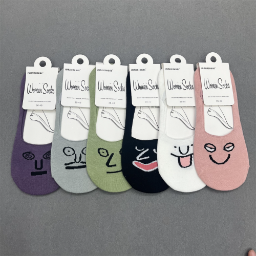 Spring and Summer Socks Women‘s Cotton Invisible Socks Expression Women‘s Socks Tight Ankle Socks Silicone Non-Slip Sports Casual Socks