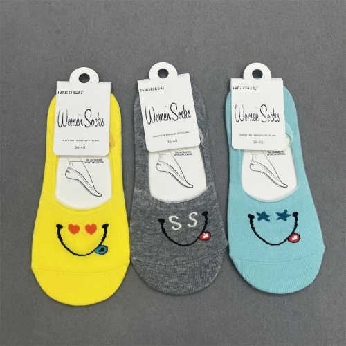 Spring and Summer Socks Women‘s Cotton Invisible Socks Expression Women‘s Socks Tight Ankle Socks Silicone Non-Slip Sports Casual Socks